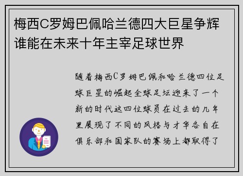 梅西C罗姆巴佩哈兰德四大巨星争辉 谁能在未来十年主宰足球世界