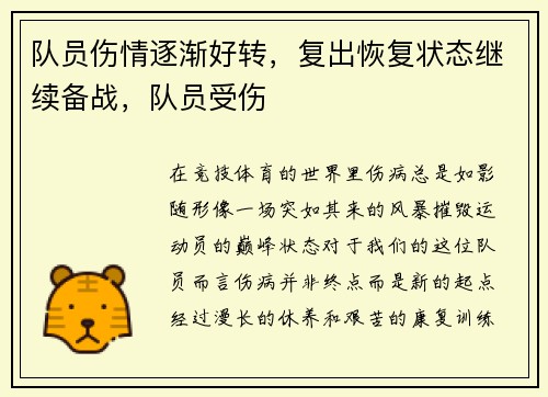 队员伤情逐渐好转，复出恢复状态继续备战，队员受伤